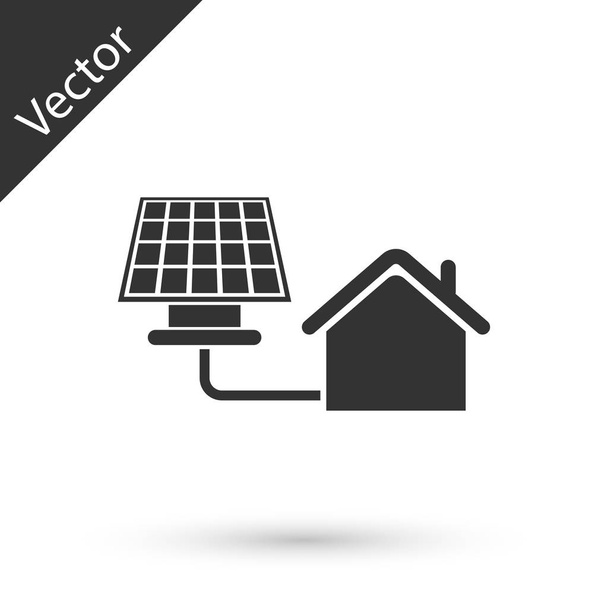 Grey House with solar panel icon isolated on white background. Ecology, solar renewable energy. Eco-friendly house. Environmental Protection. Vector Illustration - Vector, Image