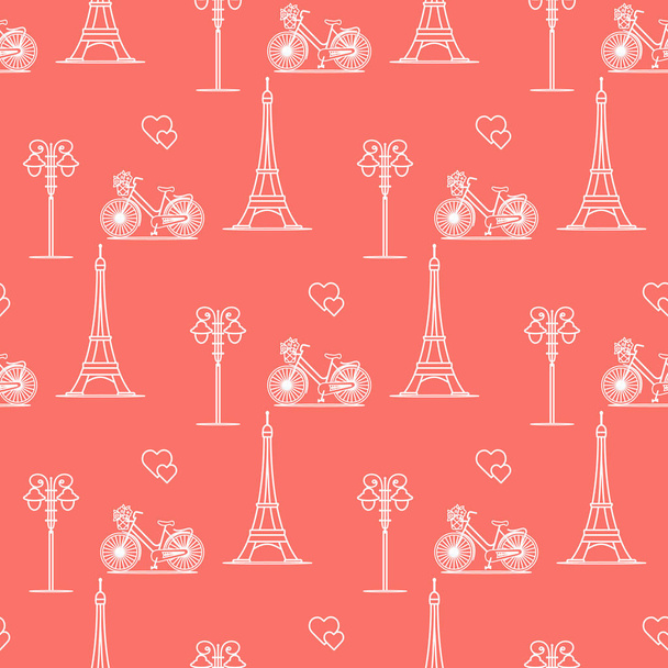 Paris. Seamless pattern. Symbols and landmarks. - Vector, imagen