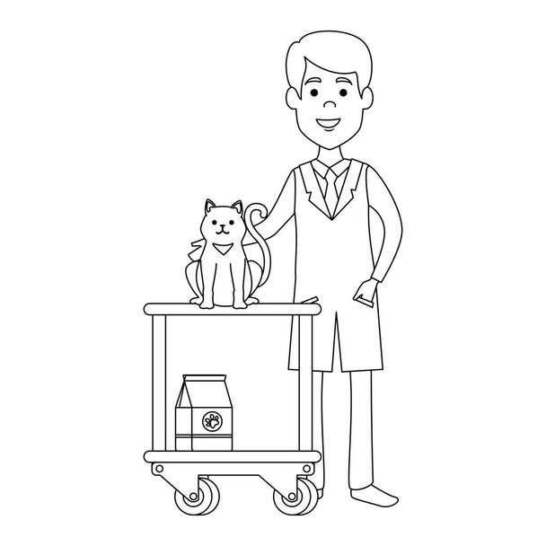 veterinary doctor with cat in cart and food - Vector, Image