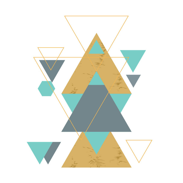 abstrakte geometrische Komposition mit dekorativen Dreiecken. abstrakt goldener geometrischer isometrischer Hintergrund, verwendbar für Vorlage, Poster, Hintergrund, Buchumschlag, Broschüre, Prospekt - Foto, Bild