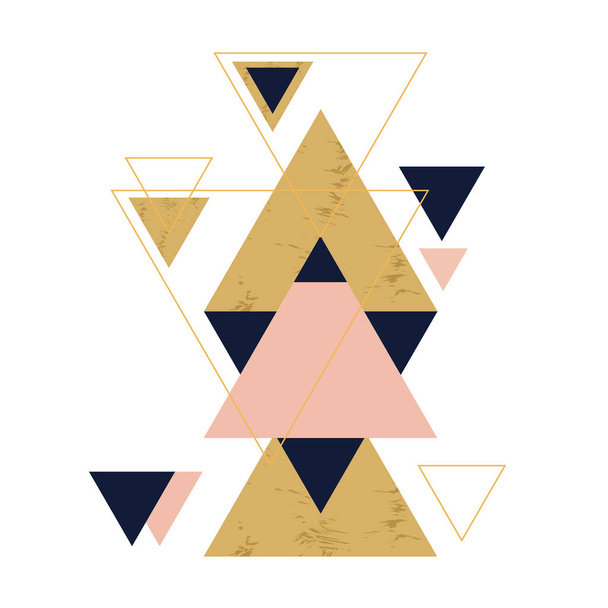 Abstraktní geometrické složení s ozdobnými trojúhelníky. Abstraktní zlaté geometrické izometrické pozadí lze použít pro šablonu, plakát, pozadí, obal knihy, brožuru, leták - Fotografie, Obrázek