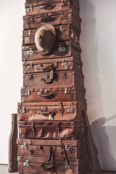 old classic leather travel suitcases - Photo, Image
