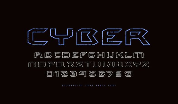 Siber tarzda Hollow genişletilmiş sans serif yazı tipi - Vektör, Görsel