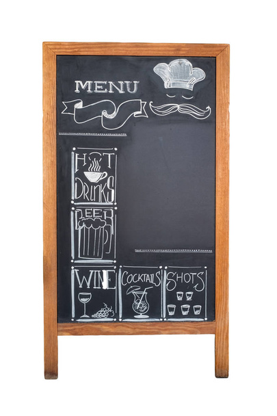 Menu restaurant tableau avec cadre en bois et la liste des boissons sur
 - Photo, image