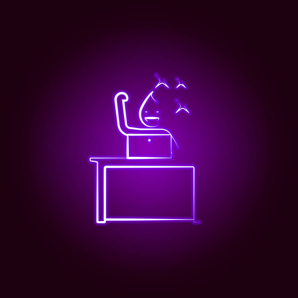 Dobrá ikona v kanceláři s notebookem v neonově stylu. Ukázka života v kanceláři. Ikona sbírky značek a symbolů pro weby, mobilní aplikace - Vektor, obrázek