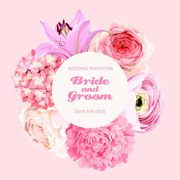 ピンクと白の花とベクトルヴィンテージカード - ベクター画像