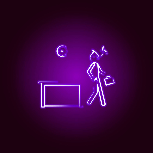 Well office man leave work line icon in neon style. Element of office life illustration. Signs and symbols collection icon for websites, mobile app - Vector, Image