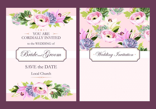 Vintage wedding card with flowers and succulents - Vector, Image