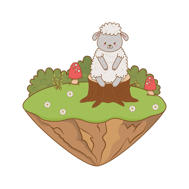 lindo oveja en el campo bosque carácter
 - Vector, Imagen