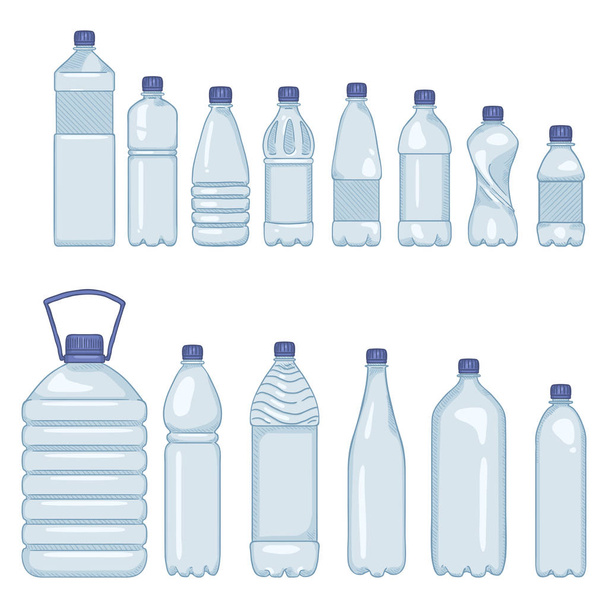 Juego de Vectores de Botellas Plásticas de Dibujos Animados de Agua
 - Vector, Imagen
