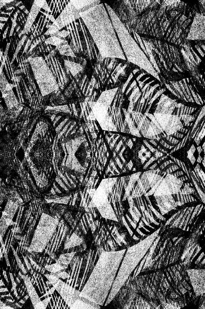 Zwart-wit monochroom oude grunge vintage verweerde achtergrond abstracte antieke textuur met retro patroon - Foto, afbeelding