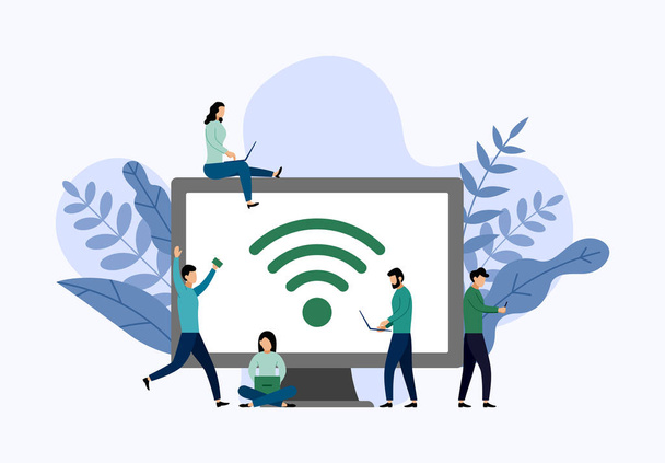 Genel ücretsiz wifi hotspot bölgesi kablosuz bağlantı, iş konsepti vektör illüstrasyon - Vektör, Görsel