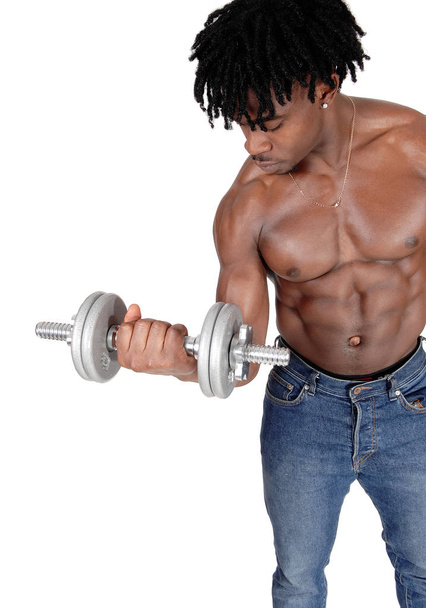 Close up of a black man working out with dumbbell - Fotografie, Obrázek