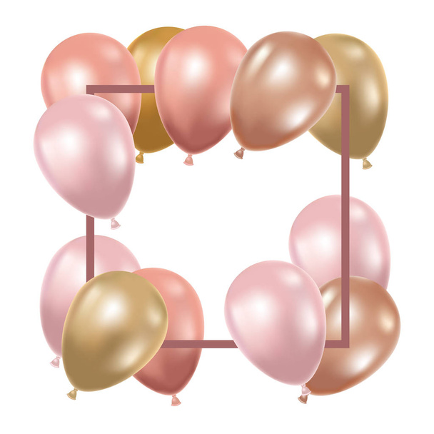 frame with helium balloons on white background - Vector, Image