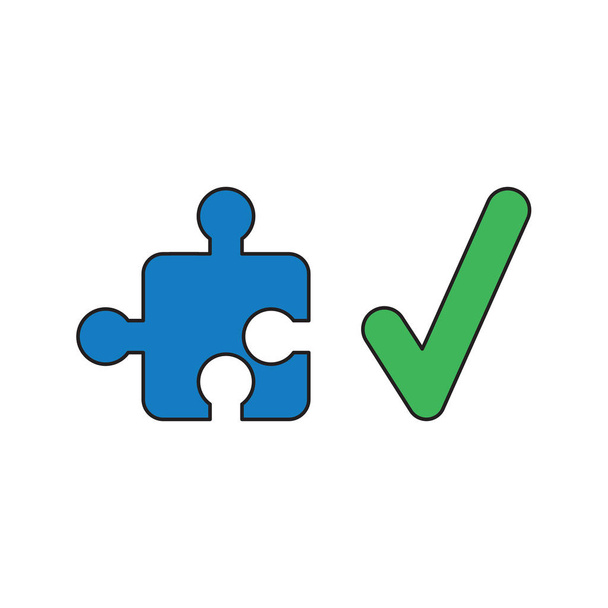 Conceito de ícone vetorial de peça de quebra-cabeça com marca de seleção
. - Vetor, Imagem