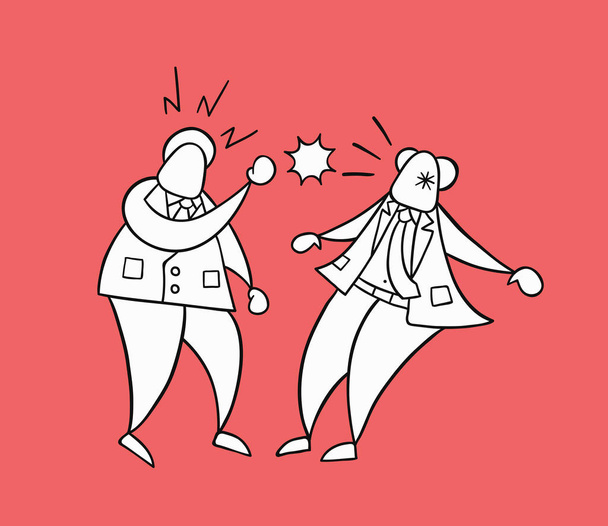 Hand-drawn vector angry businessman worker punched his boss in t - Vector, Image