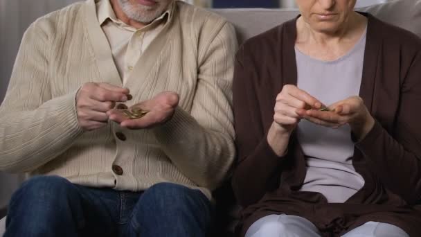 Upset aged couple counting money, social insecurity, helplessness and poverty - Video