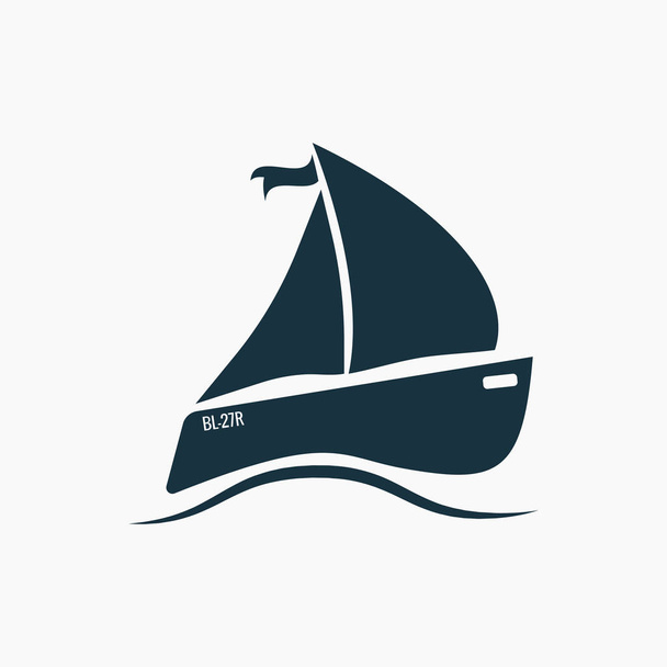 Yacht, sailing boat icon floating on the waves. - Vector, Image