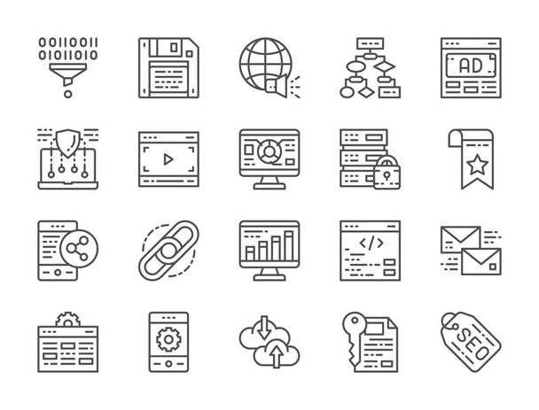 Set of SEO and Marketing Line Icons. Hosting, Bookmark, Hyperlink and more. - Vector, Image