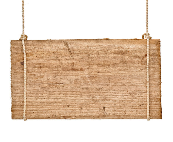 Señal de madera mensaje de fondo cuerda colgando
 - Foto, Imagen