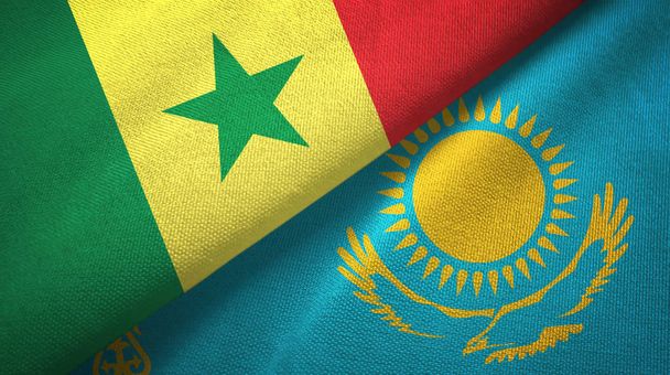 Senegal ja Kazakstan kaksi lippua tekstiilikangas, kangas rakenne
 - Valokuva, kuva