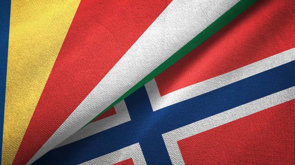 Сейшельські острови та Норвегія два прапори текстильна тканина, текстура тканини - Фото, зображення