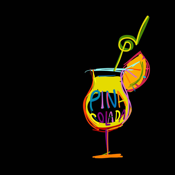 Cocktail pina colada, sketch for your design - Διάνυσμα, εικόνα