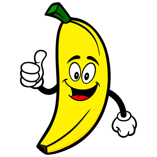 Banana con pulgares hacia arriba - Una ilustración de dibujos animados de una mascota de plátano
. - Vector, imagen