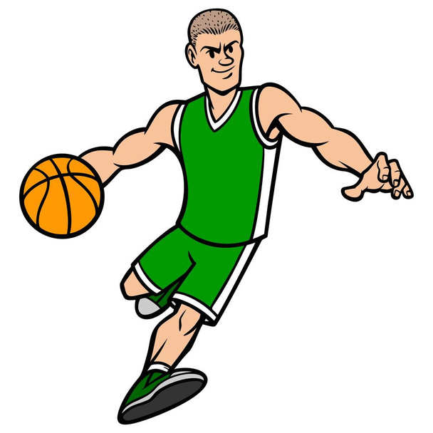 Baloncesto jugador Dribbling Ball - Una ilustración de dibujos animados de un jugador de baloncesto Dribbling the Ball
. - Vector, Imagen