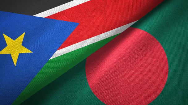 Sudán del Sur y Bangladesh dos banderas tela textil, textura de la tela
  - Foto, Imagen