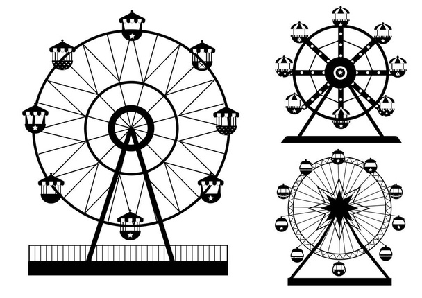 Zestaw sylwetek Ferris Wheel z parku rozrywki, ilustracje wektorowe - Wektor, obraz