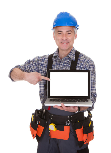 Technician Pointing On Laptop - Photo, Image