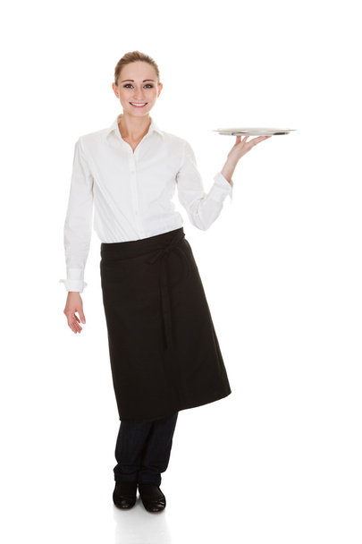 Young Waitress Holding Tray - Φωτογραφία, εικόνα