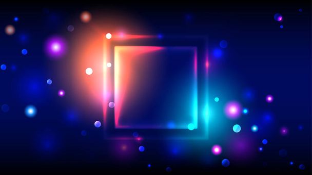 Bright colorful party background, abstract neon glowing frame, multicolor square place for text, bokeh - Вектор, зображення