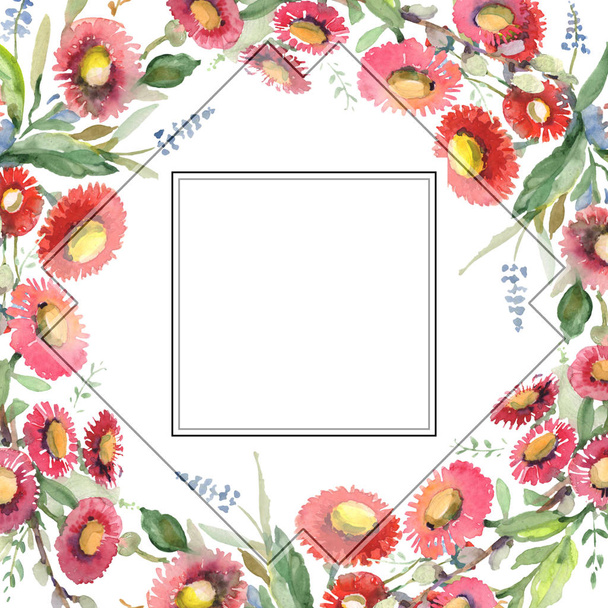 Bouquet floral de fleurs botaniques. Ensemble d'illustration de fond aquarelle. Cadre bordure ornement carré
. - Photo, image