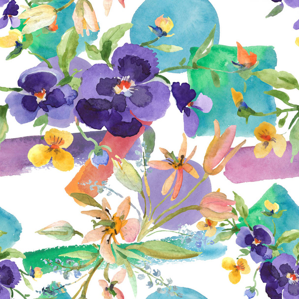 Bouquet floral botanical flowers. Watercolor background illustration set.. Seamless background pattern. - Valokuva, kuva