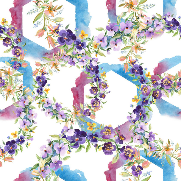 Bouquet floral botanical flowers. Watercolor background illustration set.. Seamless background pattern. - Foto, immagini