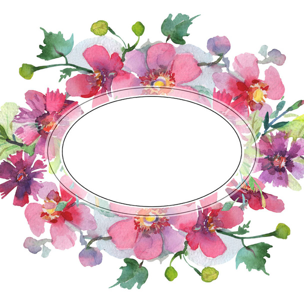 Bouquet floral botanical flowers. Watercolor background illustration set. Frame border ornament square. - Foto, afbeelding