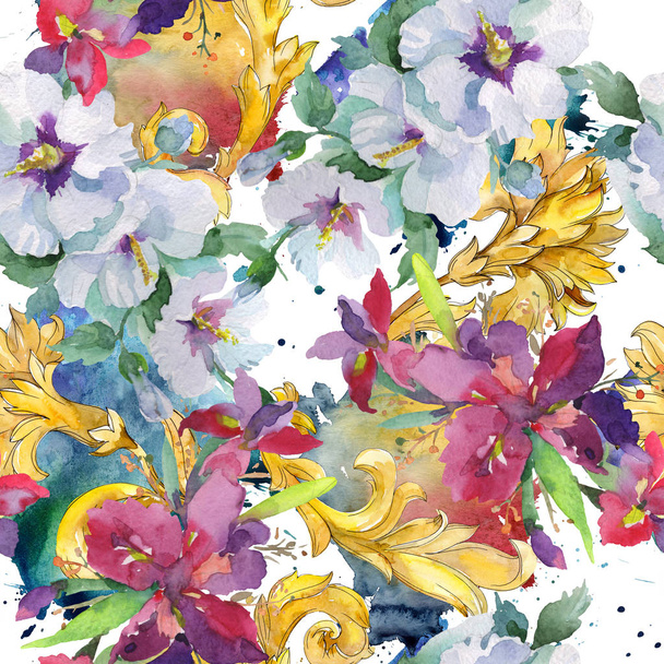 Bouquet floral botanical flowers. Watercolor background illustration set. Seamless background pattern. - Foto, Imagen