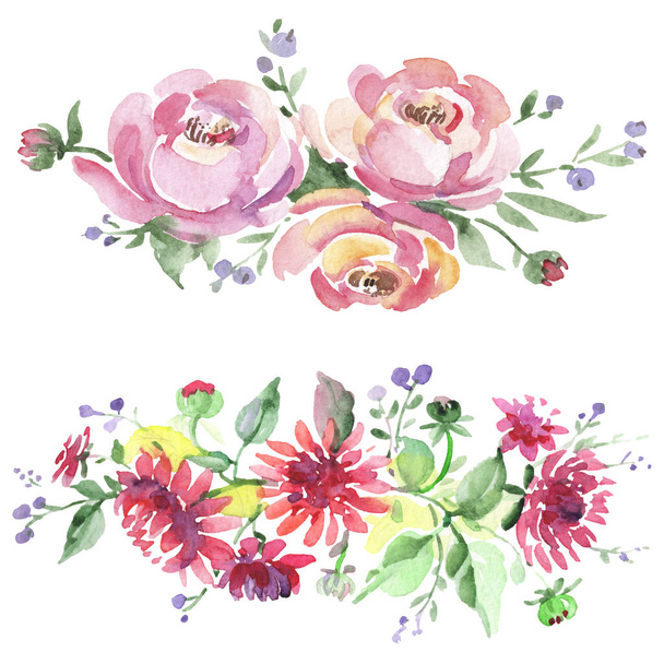 Bouquet floral botanical flowers. Watercolor background illustration set. Isolated bouquets illustration element. - Zdjęcie, obraz