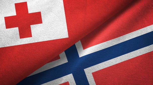 Tonga y Noruega dos banderas tela textil, textura de la tela
 - Foto, imagen