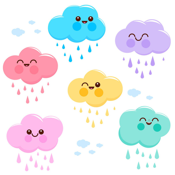 Cute pastel colored cloud characters - Vektor, obrázek