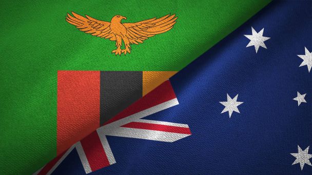 Zambia and Australia two flags textile cloth, fabric texture  - Photo, Image