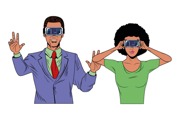 Paar trägt Virtual-Reality-Headset - Vektor, Bild