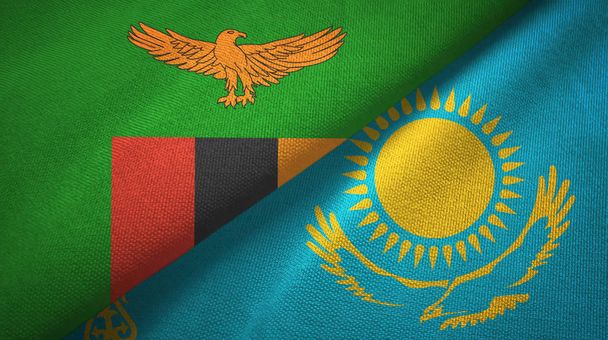 Zambiya ve Kazakistan iki bayraklı kumaş, kumaş dokusu - Fotoğraf, Görsel