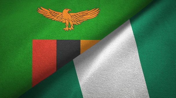 Zâmbia e Nigéria duas bandeiras de pano têxtil, textura de tecido
 - Foto, Imagem