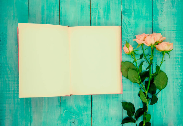 Růžová růžová květinka na knize, koncept Valentýnů - Fotografie, Obrázek