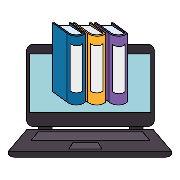 laptop com livros de texto de pilha
 - Vetor, Imagem