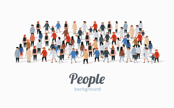 Template for advertising brochure with people crowd in shape of rectangle. - Vector, Image