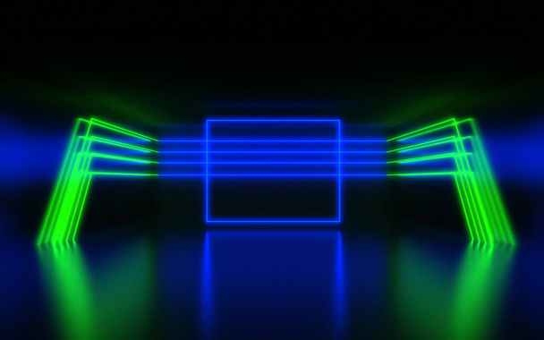 fütüristik soyut arka plan. neon ışıklı oda. 3d abstrac - Fotoğraf, Görsel